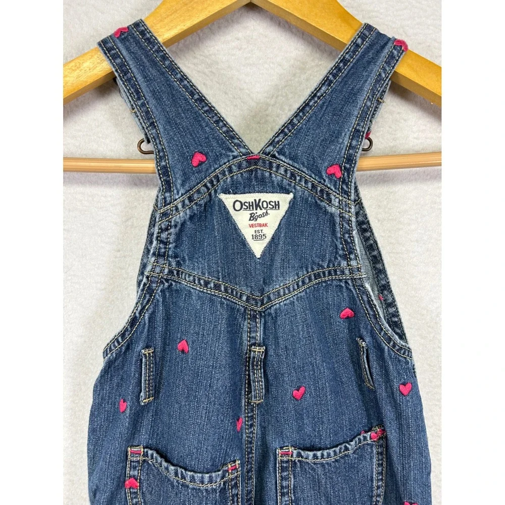 Valentine Heart OshKosh B'gosh Toddler 2T Blue Pink Embroidered Denim Overalls